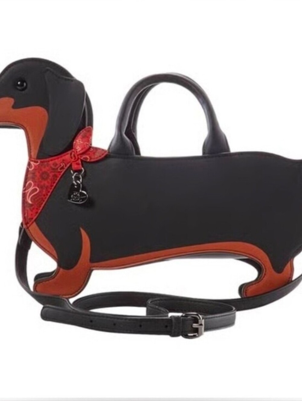 🖤▪️ Betsey Johnson▪️ B&T Dachshund Crossbody purse w/ Red Bandanna - Picture 2 of 5